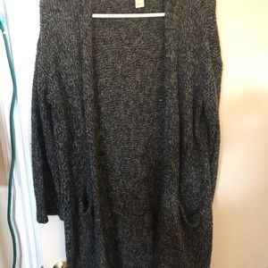 Black and grey long open sweater